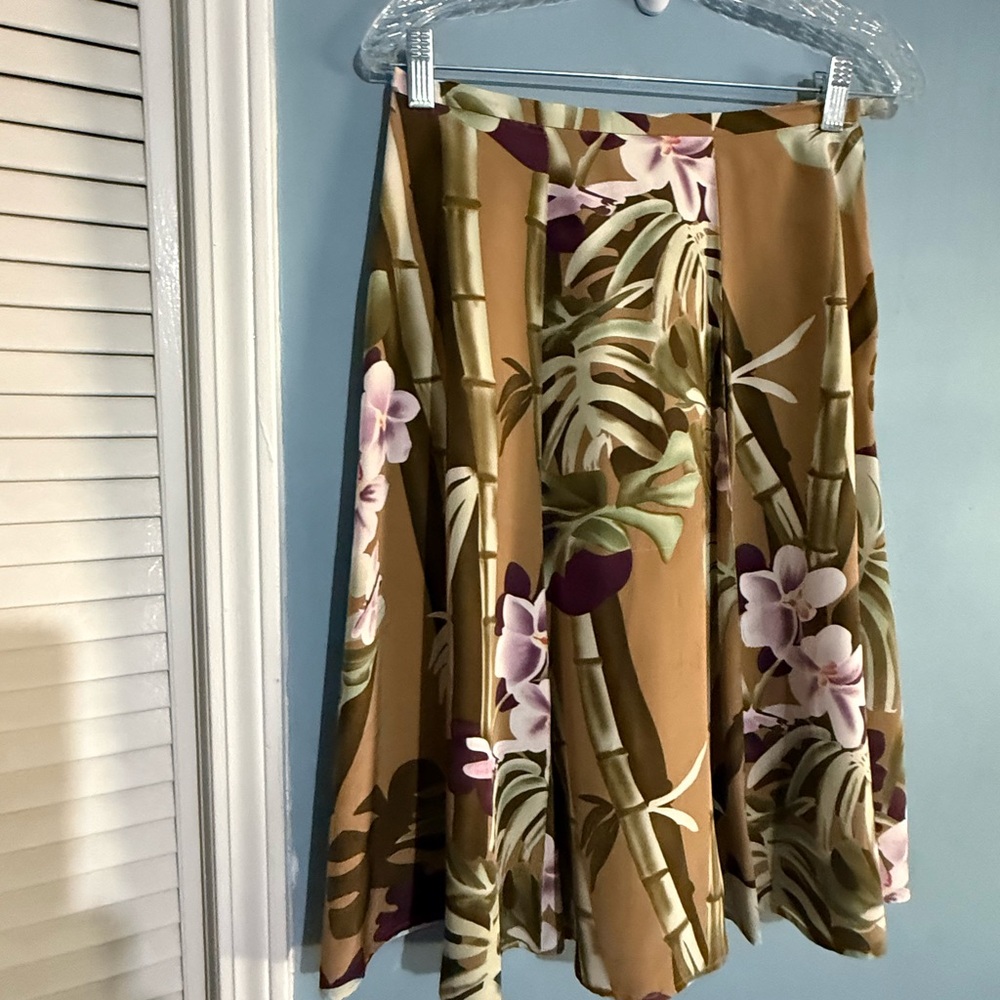 Tropical Floral A-Line Skirt - Brown and Purple